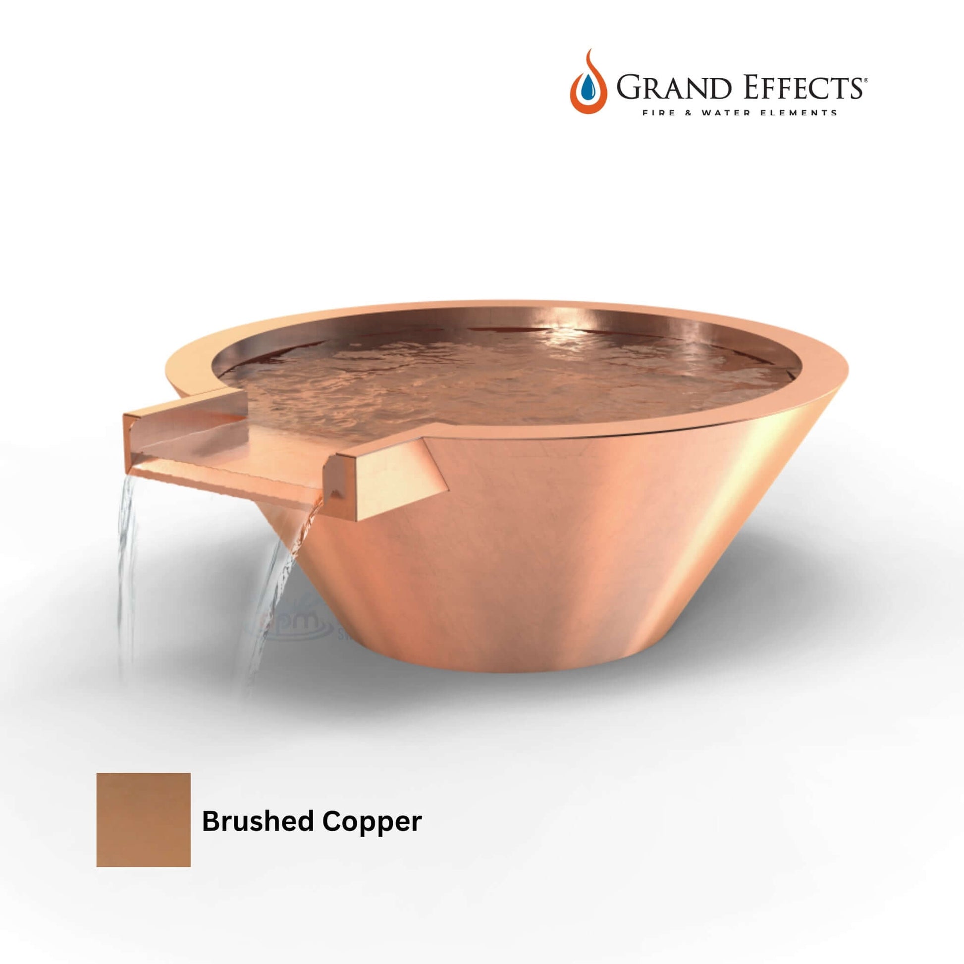 Grand Effects Round Essex Water Bowl in Brushed Copper from Discount Pool Mart DPM, SKU: 123456. Premium outdoor feature.