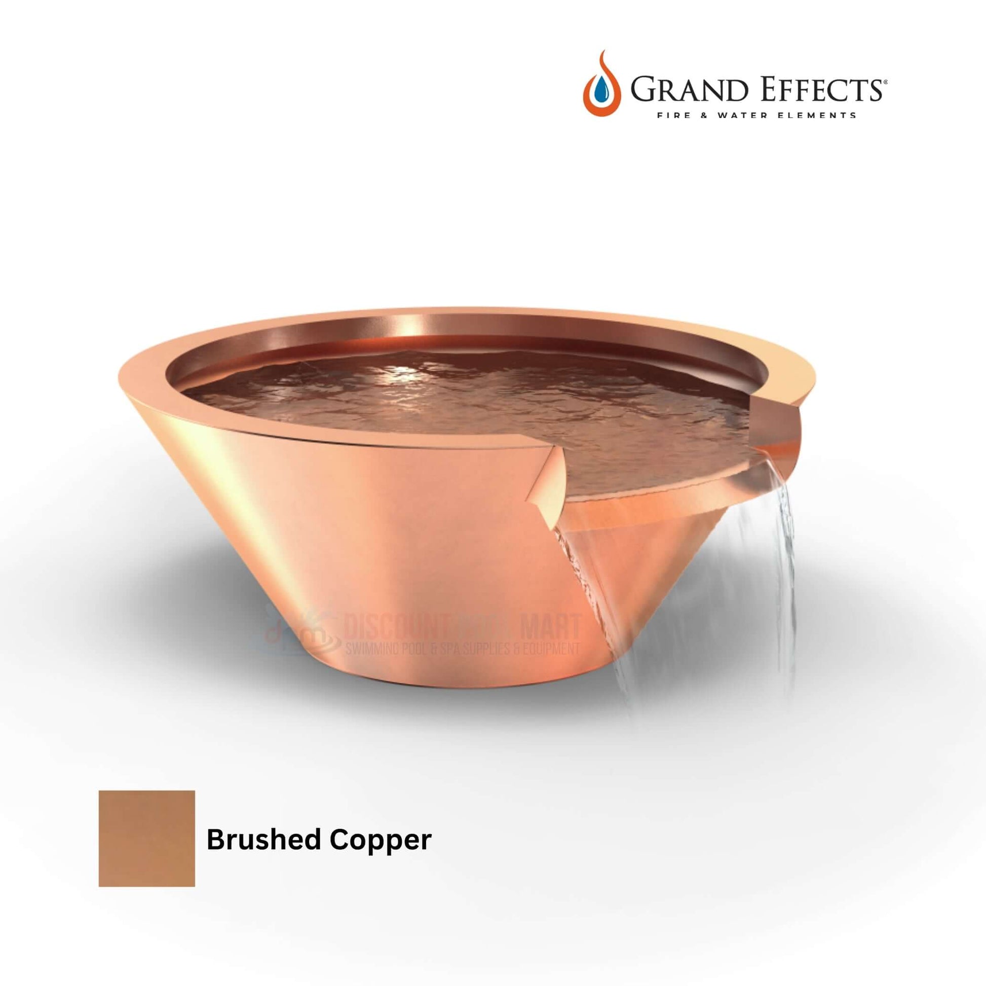 Grand Effects Round Essex Water Bowl Seamless Lip Copper DPM SKU-1234, elegant outdoor feature, brushed copper finish.