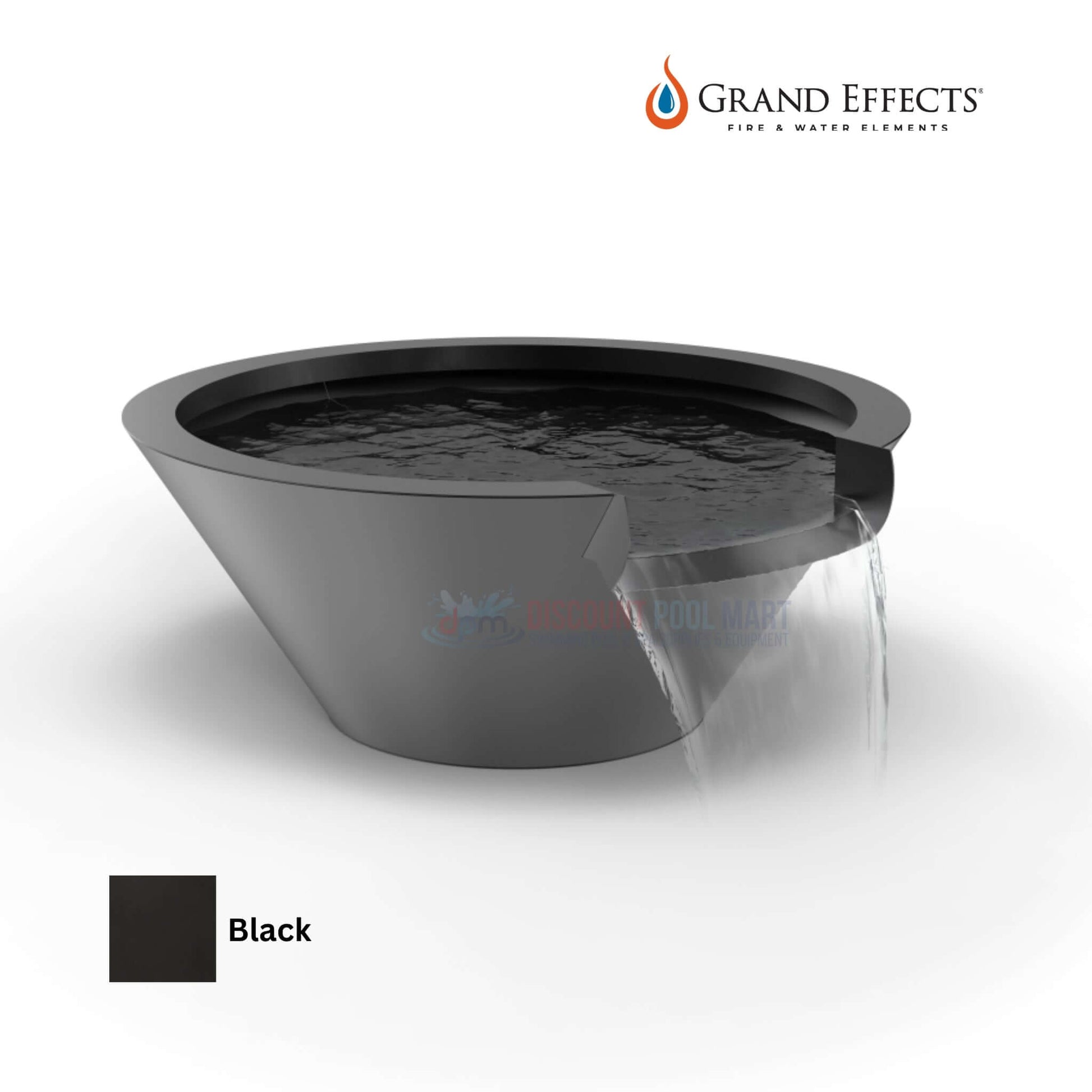 Grand Effects Round Essex Water Bowl in Black with Seamless Lip, SKU: DPM, available at Discount Pool Mart.