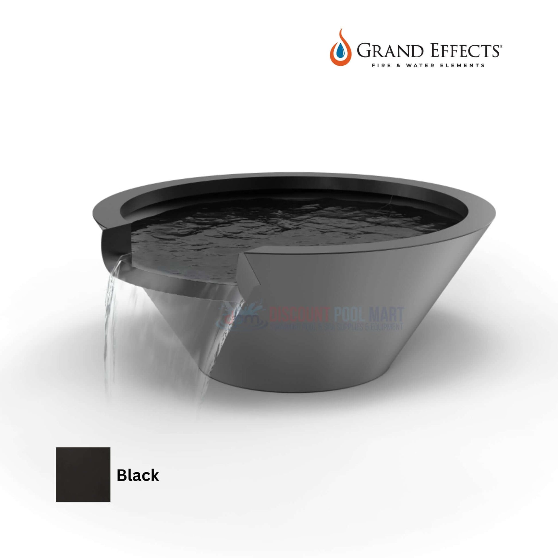 Grand Effects Round Essex Water Bowl Black Metallic Finish Seamless Lip DPM SKU#12345 - Discount Pool Mart