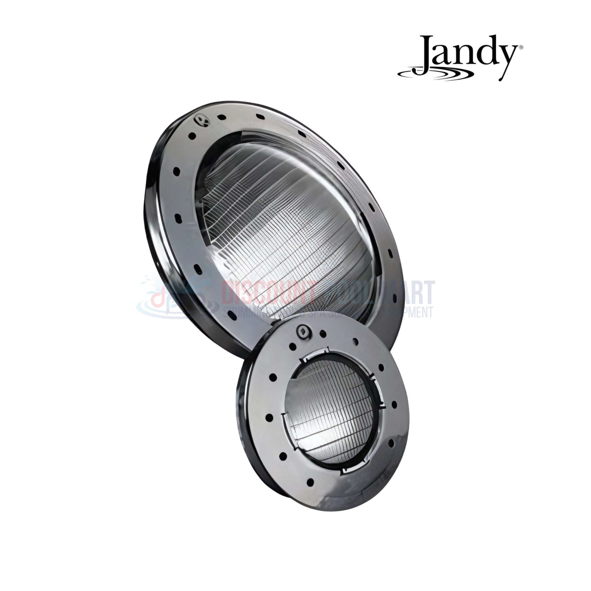 Jandy Daylight White LED Pool Light WPHV5LS100 shown from the front, highlighting its sleek design and reflective surface, available at Discount Pool Mart.