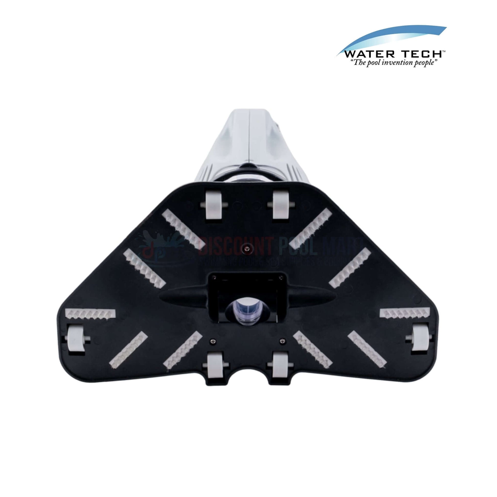 Water Tech Pool Blaster Volt FX-8Li cordless vacuum base view with Discount Pool Mart branding for pool cleaning efficiency.