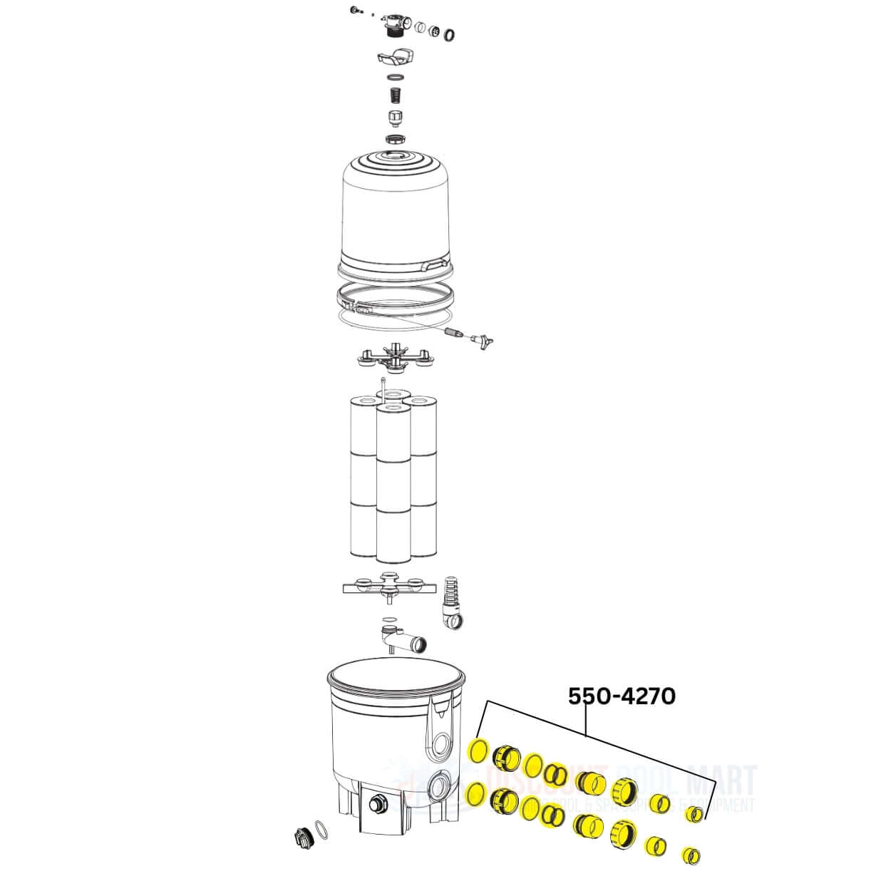 Exploded view diagram of Waterway Bulkhead Fitting 550-4270 for Crystal Water Filters by Discount Pool Mart DPM.