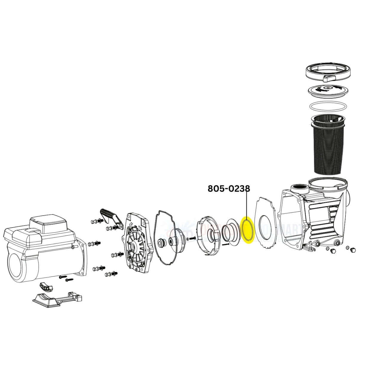 Waterway Diffuser O-Ring 805-0238 diagram for Mustang and Champion Pumps by Discount Pool Mart DPM.