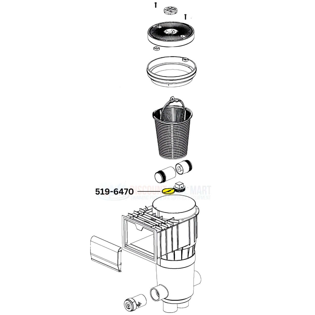 Waterway Diverter Plate 519-6470 diagram for Renegade skimmers at Discount Pool Mart DPM, showing components and assembly.