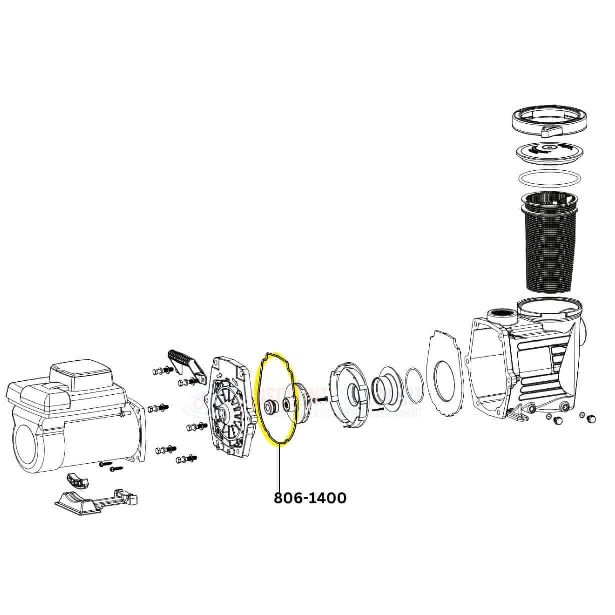 Exploded view diagram of Waterway Faceplate Gasket 806-1400 for Mustang, Econ Flo, Champion pumps from Discount Pool Mart DPM.