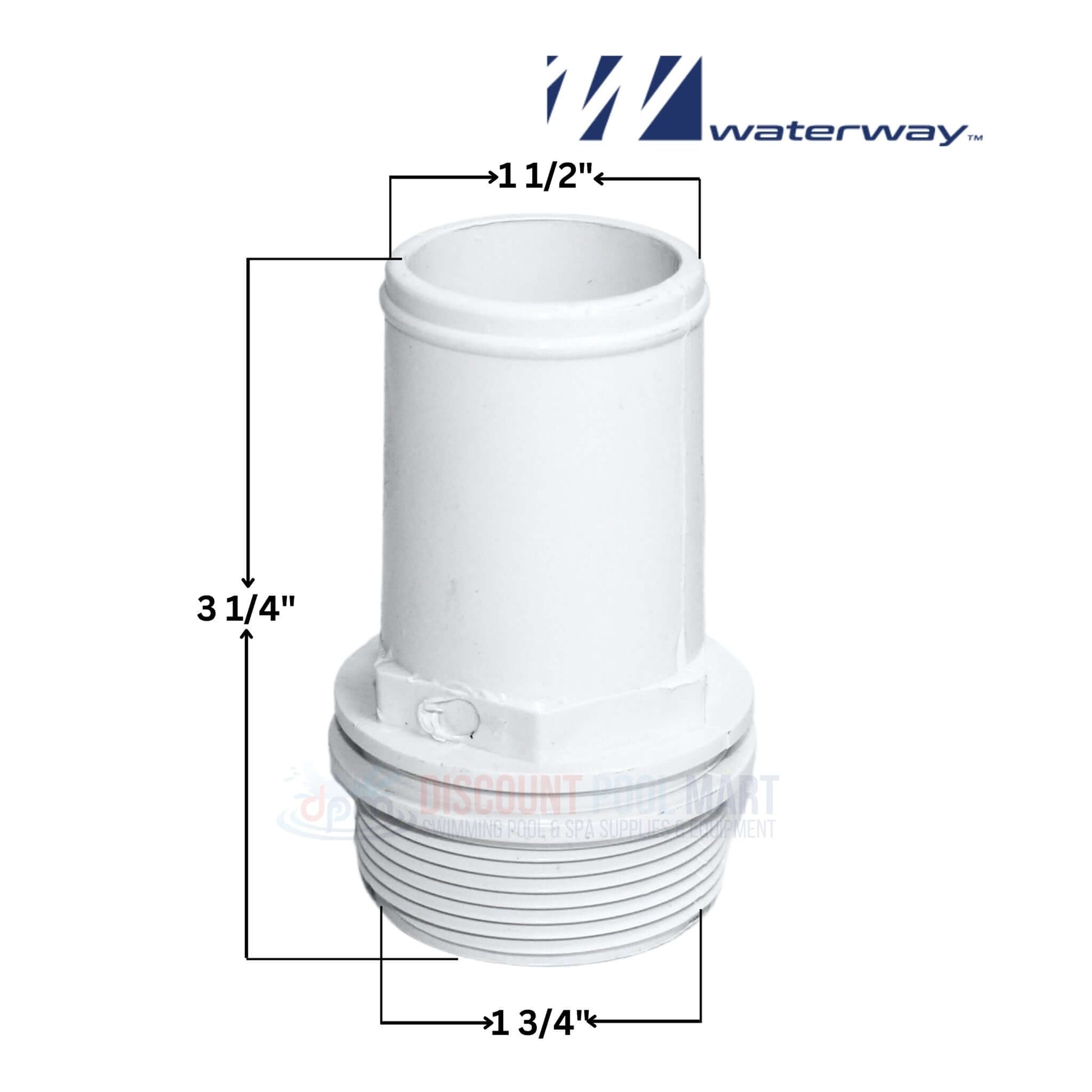 Waterway Hose Adapter 1.5" MPT x 1.5" Hose, Discount Pool Mart DPM, ideal for pool and spa plumbing connections.