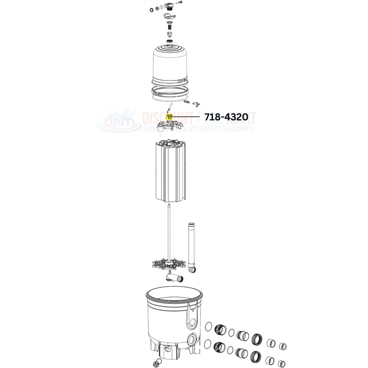 Waterway Manifold Nut diagram for Crystal Water DE Filters 718-4320 from Discount Pool Mart DPM, showing components.
