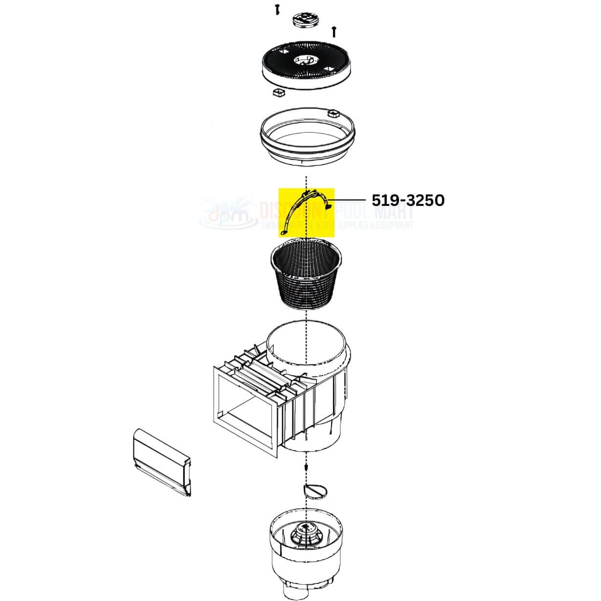 Waterway Renegade Skimmer Basket Handle 519-3250 diagram, part by Discount Pool Mart DPM for easy handling.