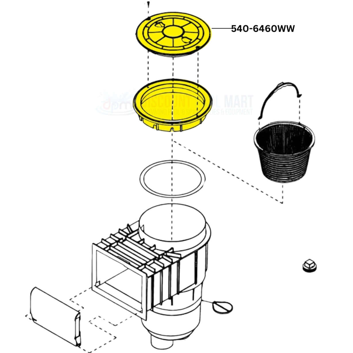 Waterway 540-6460WW Skimmer Lid and Mounting Ring Assembly exploded view, available at Discount Pool Mart DPM.