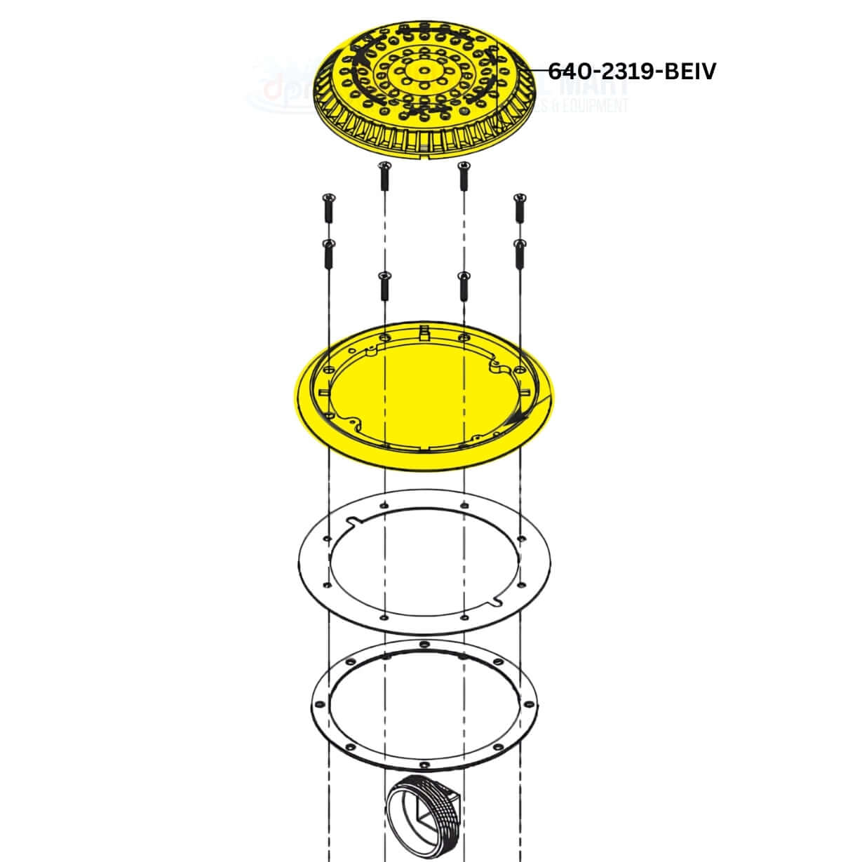 Waterway 640-2319-BEIV Anti-Vortex Cover and Frame diagram, compatible with Discount Pool Mart DPM products.