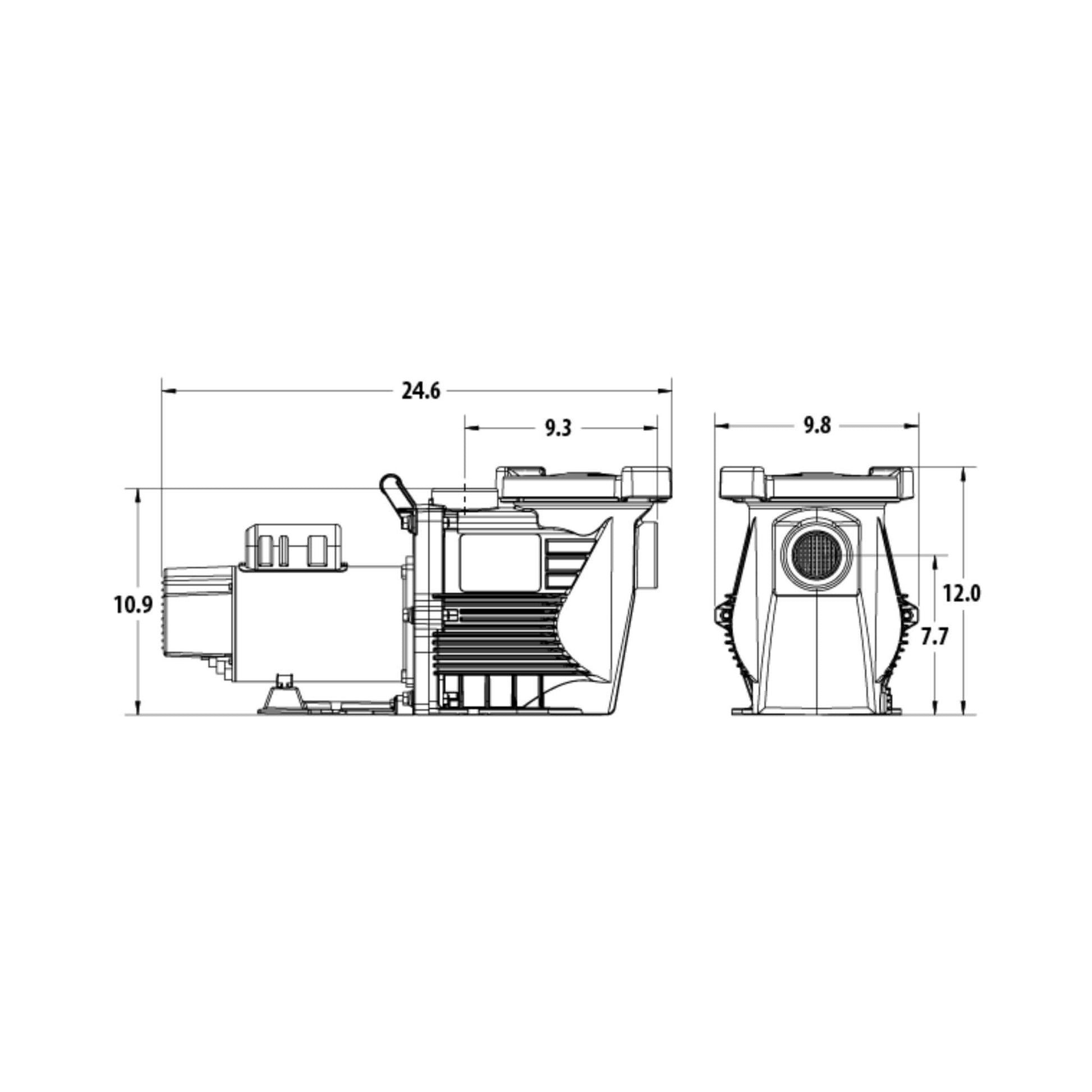 Waterway Power Defender PD-110 single speed pool pump technical drawing dimensions. Discount Pool Mart DPM.