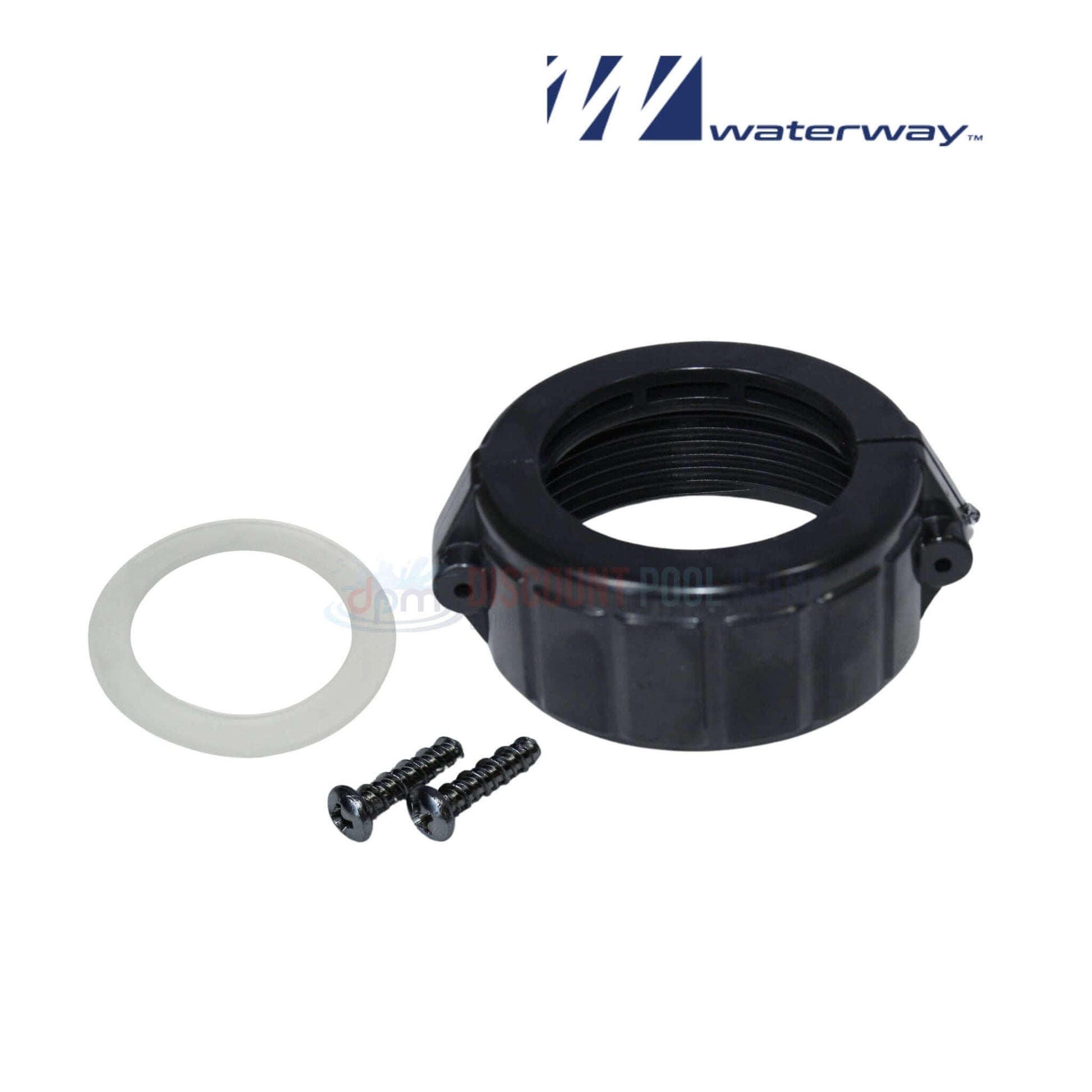 Waterway pump trap assembly with screws and gasket from Discount Pool Mart DPM for pool systems maintenance.