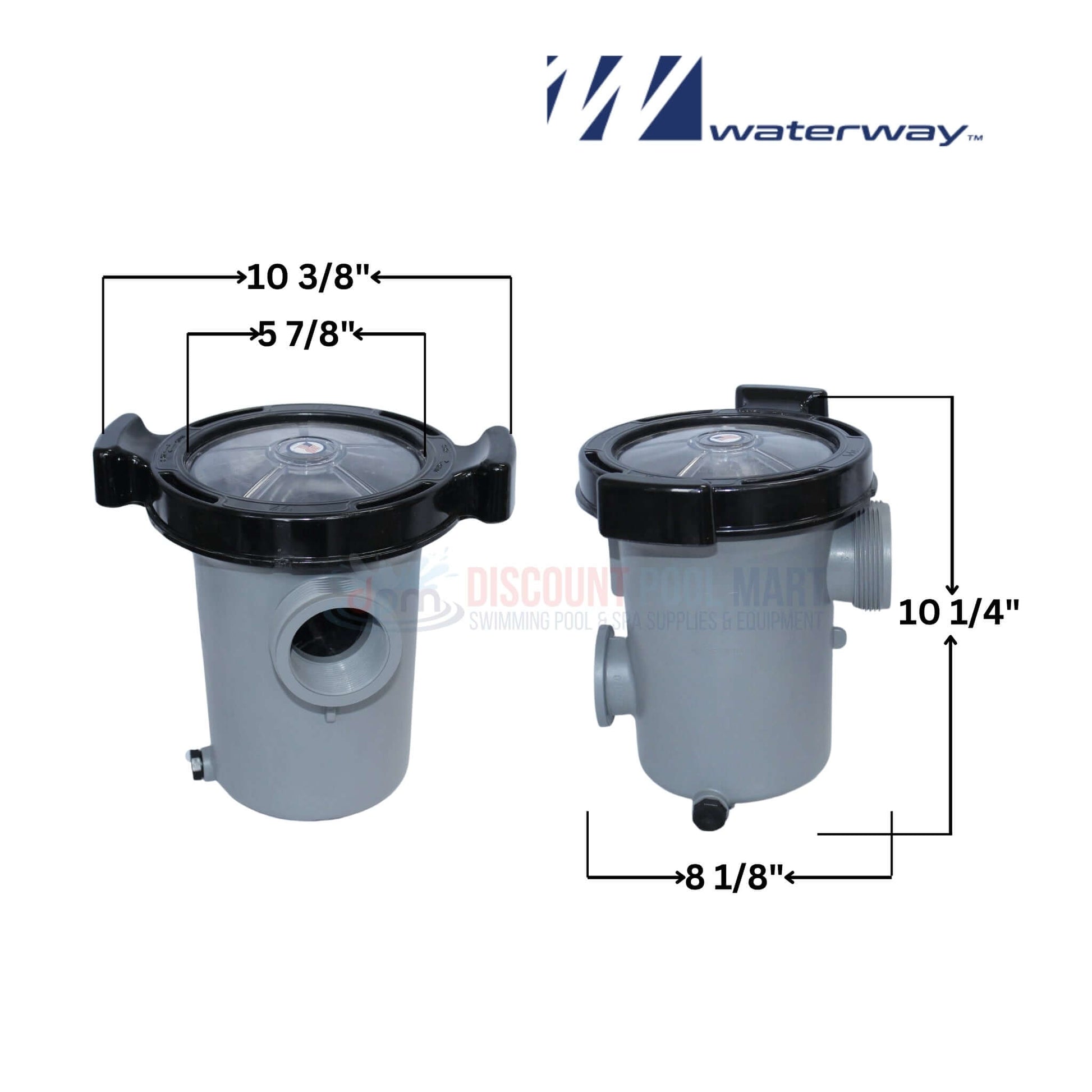 Waterway Pump Trap 310-6600 dimensions and specs showing efficient debris filtration for pool systems at Discount Pool Mart DPM.