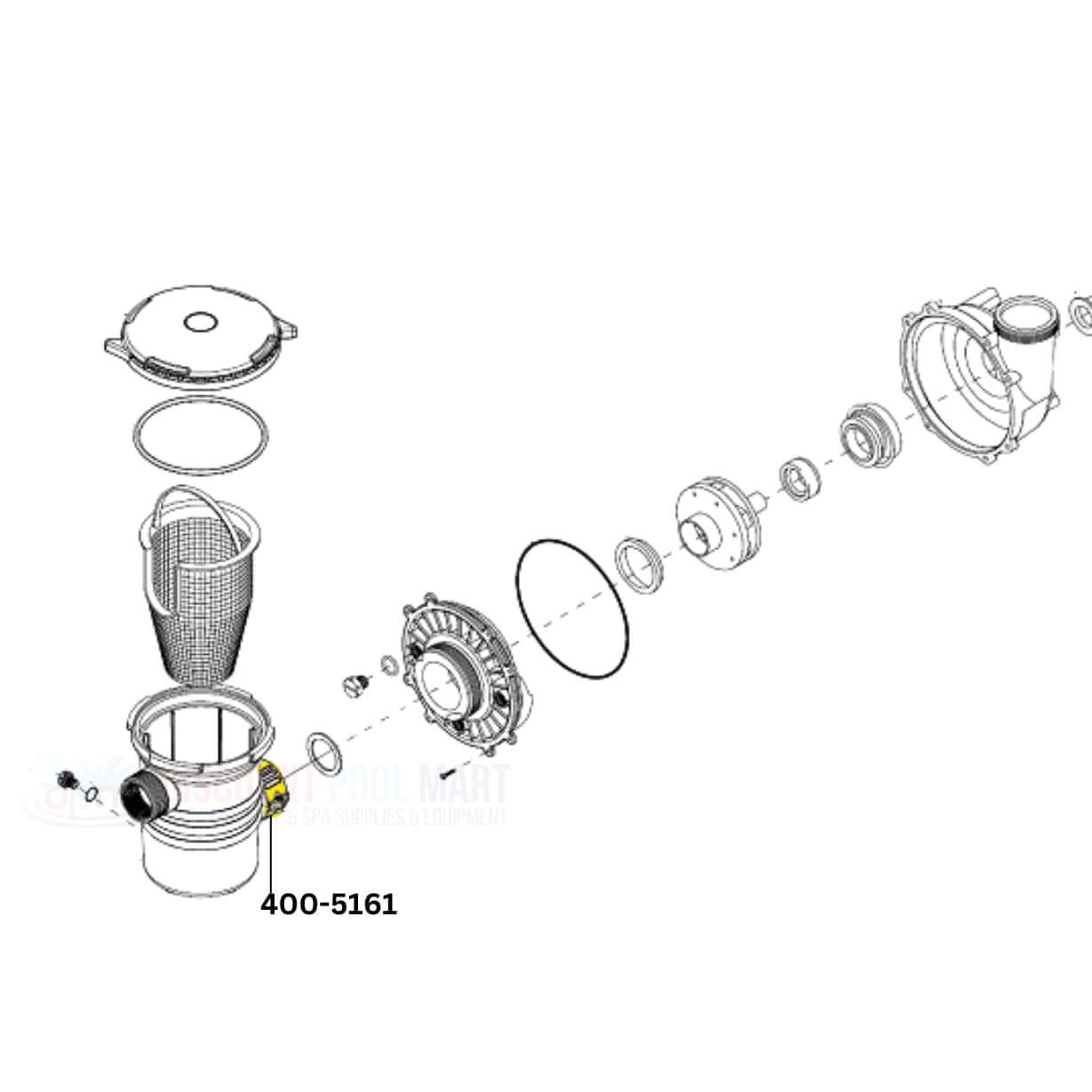 Exploded view of Waterway 400-5161 heater components, available at Discount Pool Mart DPM for easy installation.