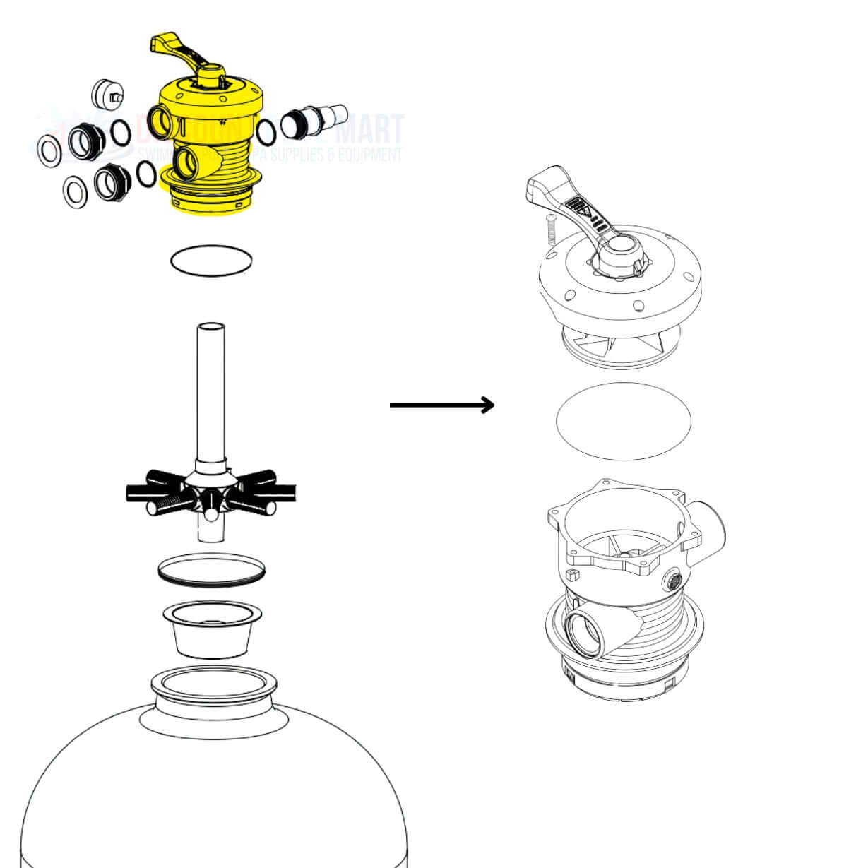 WVS003B | Waterway Top Mount Multiport Valve For Sand Filters | 7 Posi
