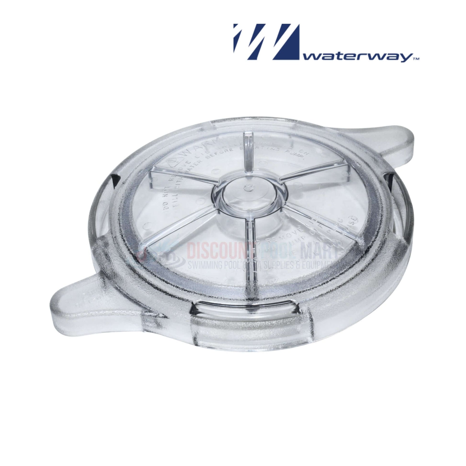 Waterway Trap Lid 511-1310 for SVL56 Pumps at Discount Pool Mart DPM, durable clear plastic for easy visibility.