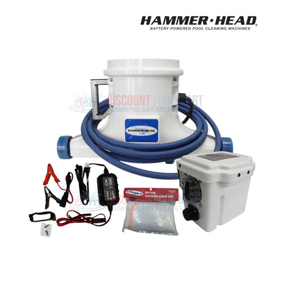 XR1600 | HammerHead Remora Portable Pool Vacuum with accessories from Discount Pool Mart, showcasing its battery pack and hoses.