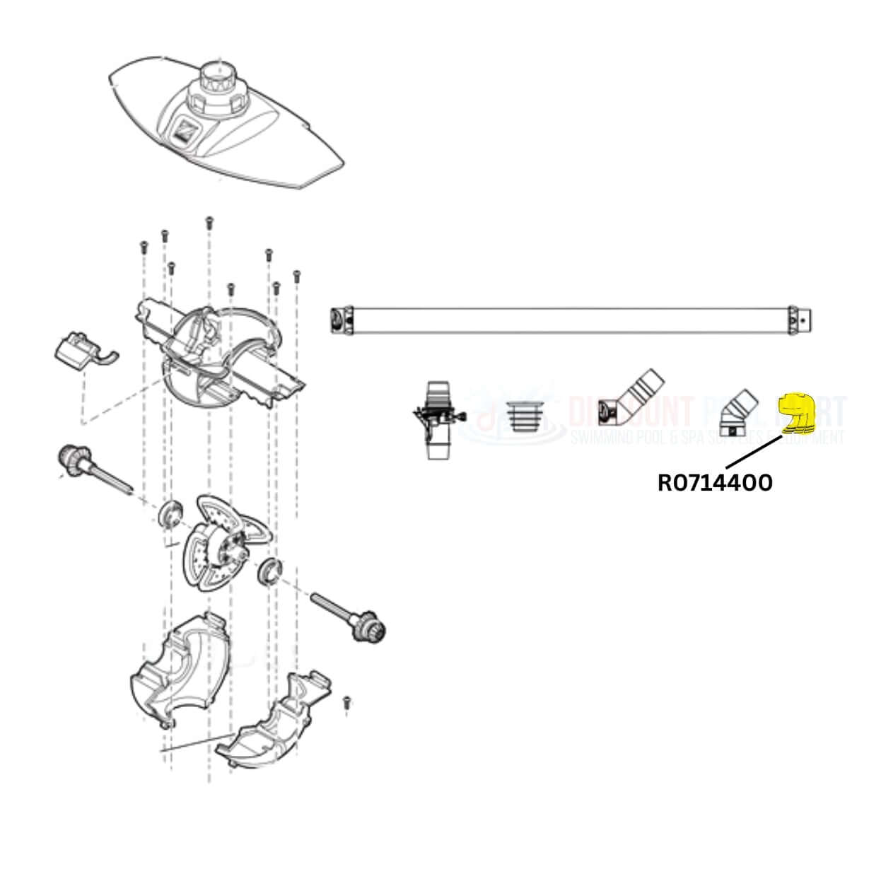 Zodiac Cyclonic Scrubbing Brush Replacements parts diagram for MX8 MX6 Elite | Discount Pool Mart DPM | R0714400