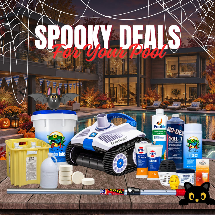 Spooky Deals for your pool: fall savings on pool chemicals, chlorine tabs, shock, robotic cleaners and maintenance tools