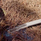 Water flowing from a white pipe onto brown pine needles, illustrating irrigation or drainage in a natural setting.